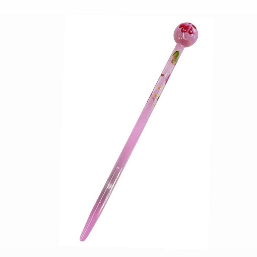 Pink Flower Print Hair Stick
