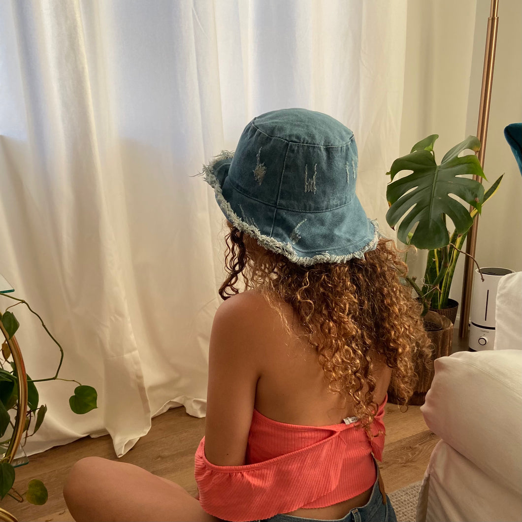 Distressed Light Denim Bucket Hat